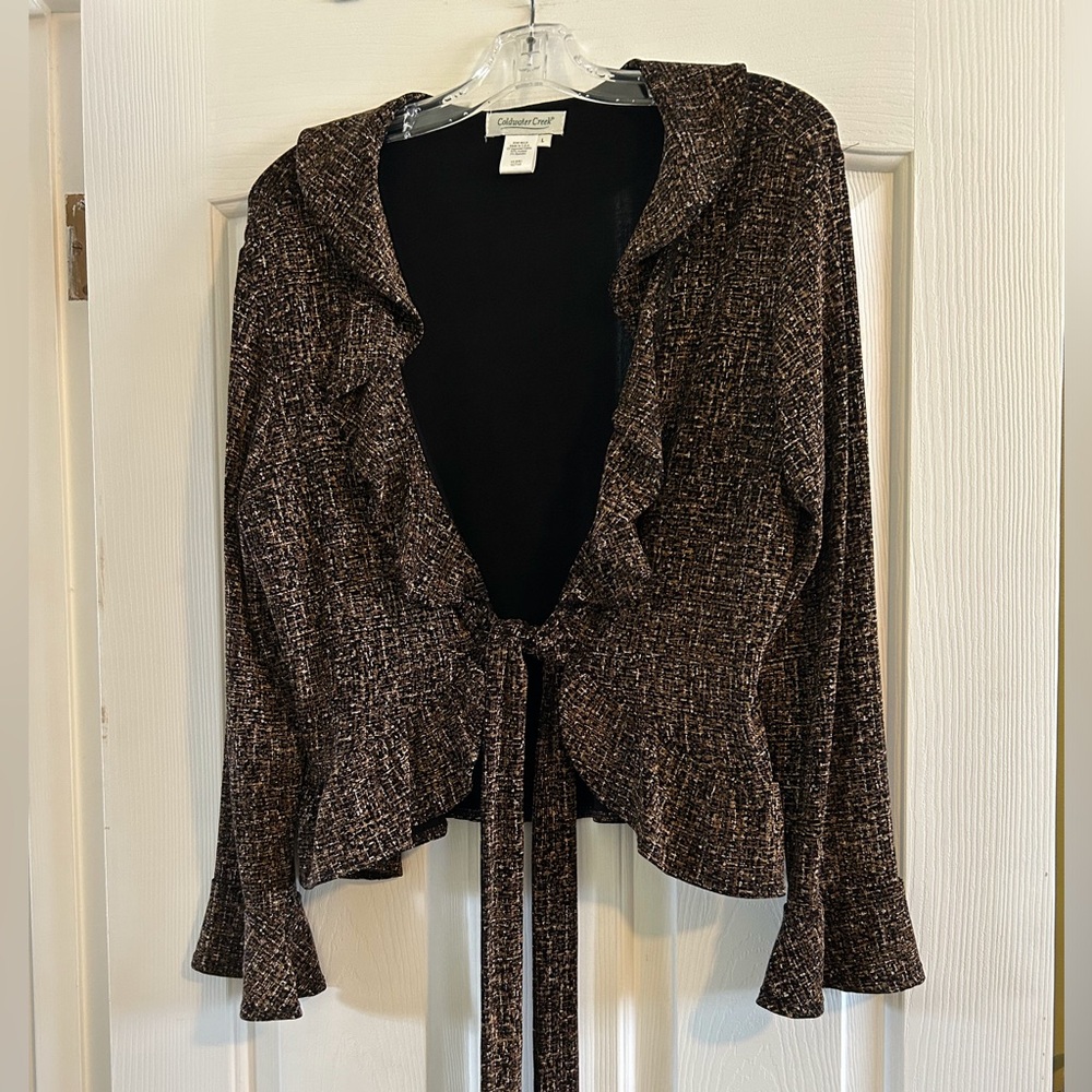 Coldwater Ctreek Ruffled edge tie up cardigan